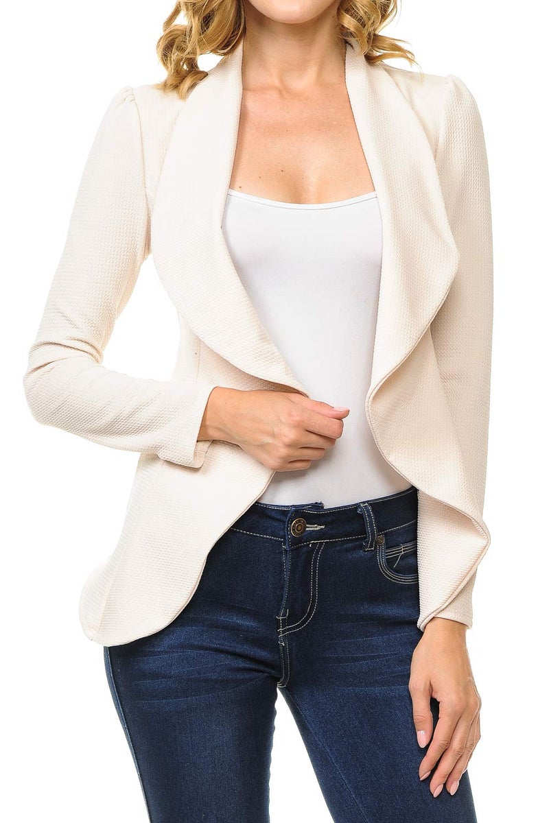 MINEFREE Women's Long Sleeve Classic Draped Open Front Lightweight Blazer Solid Stone L - Image 2